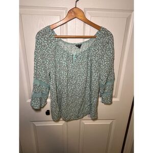 Unique Spectrum Floral Peasant Top Womens XL Mint Green Boho Blouse